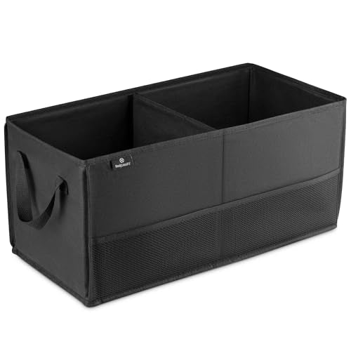 Handy Laundry Car Trunk Organizer – Large 2 Compartment Storage Bin with Non-Slip Fastener, Mesh Side Pockets & Heavy-Duty Handles, 22 x 10 x 11 in, Black – Prevents Shifting & Rolling - size: 22" x 10" x 11"