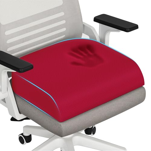 TranquilRelax Large Seat Cushion, Memory Foam Cushion for Long Sitting Hours on Office Chair, Home & Car, Non-Slip Chair Pad for Relieving Back & Sciatica & Hip & Coccyx Pain (Red) - color: Red, size: Large