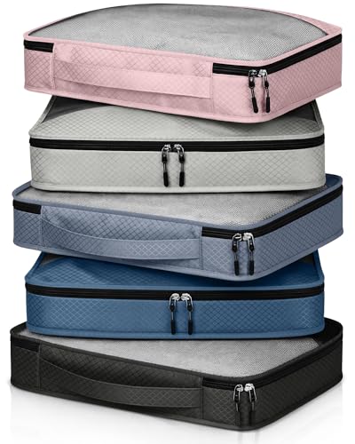 5 Pcs Packing Cubes for Suitcase Large Travel Cubes Carry on Luggage Organizer Bags for Clothes Accessories(L,Morandi) - color: Morandi, size: Large