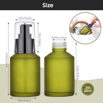 Segbeauty 2oz Frosted Glass Travel Lotion Container Refillable, 3pcs Small Travel Containers for Creams, 60ml Mini Empty Lotion Bottles with Pump Dispenser, Cosmetic Containers Sample Cream Bottle - color: Green, style: 3pcs 2oz