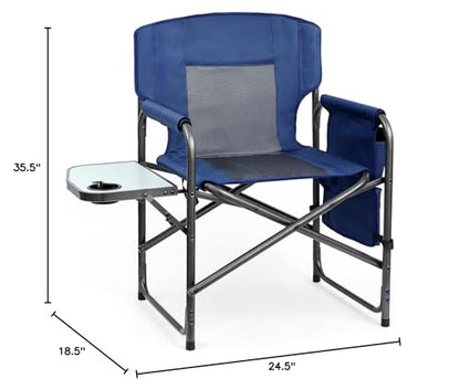 Yestomo Directors Chair, Camping Chairs for Adults, Heavy Duty Side Table, Lawn Chairs with Side Pockets Carry Straps - color: Dark Blue/Grey
