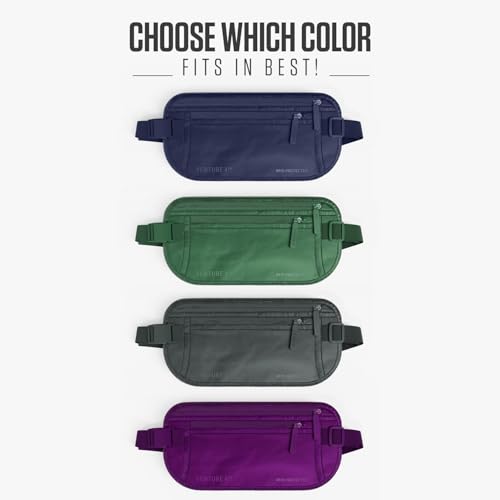 VENTURE 4TH Money Belt for Travel – Slim Hidden Under-Clothes RFID Blocking Anti-Theft Passport Holder & Travel Wallet Pouch for Men & Women to Protect Cash, Cards & Documents (Sleek Navy Blue) - color: Sleek Navy Blue