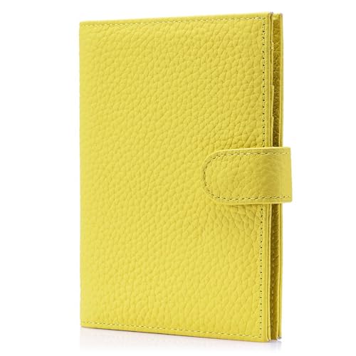 RFID Blocking Travel Wallet for Women – Slim Passport Holder for Travel Womens with Card Slots, Coin Pocket & SIM Slot – Genuine Leather Passport Cover – Lemon Yellow - color: Lemon Yellow