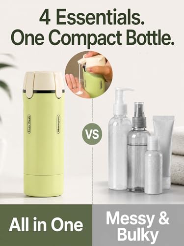 4 in 1 Travel Dispenser Bottle, TSA Approved Leak Proof Refillable Toiletry Containers for Shampoo, Conditioner, Lotion & Skincare – Easy Clean Travel Bottles for Gym, Business - color: Key Lime