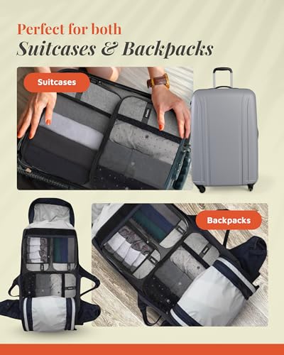 Compression Packing Cubes for Travel by TRIPPED – 6-Piece Premium Set with Laundry & Shoe Bag, Space Saving Travel Organizer Bags for Suitcase & Carry-On Luggage (Grey Mesh) - color: Grey Mesh - 6 Piece