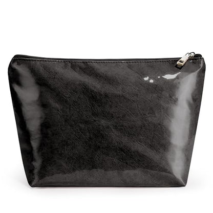 WLLWOO PVC Waterproof Makeup Bag Kraft Paper Cosmetic Bag Travel Toiletry Zipper Pouch Organizer for Women Purse - color: PVC-Black