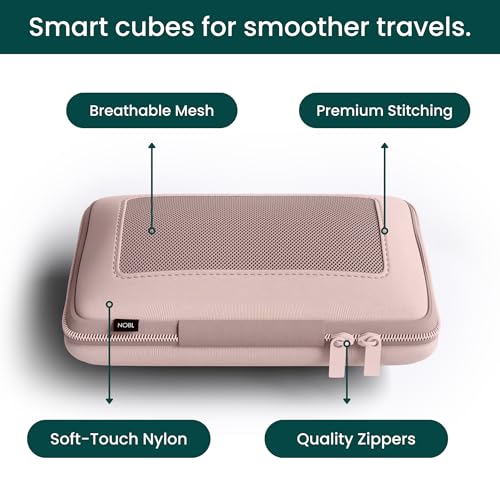 NOBL Travel Compressible Packing Cubes Set, 6 Pieces Travel Packing Organizers, Compression Luggage Cubes for Suitcases & Carry On, Space Saving (XXS, XS, S, M, L, XL) - Blush - color: Blush