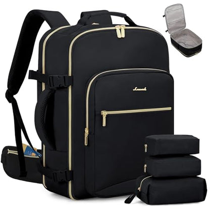 LOVEVOOK 40L Travel Backpack with Waist Strap,Flight Approved Carry on Backpack,Waterproof Personal Item Travel Bag,TSA Carry on Luggage Suitcase Travel Essentials,Gifts for Women & Men,fit 17" Laptop - color: Black-black, size: Large-40L-4Pcs(Waist Strap