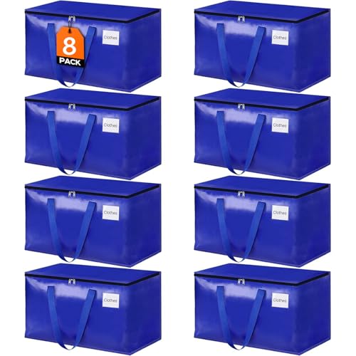 HomeHacks Moving Bags, 8-Pack Heavy Duty with Strong Zippers and Handles Collapsible Moving Supplies, Storage Totes for Packing & Moving Storing 93L-8 Pack (Blue) - size: 93L-8 Packs
