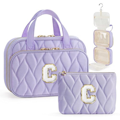 YOOLIFE Teen Girl Gifts Trendy Stuff - Birthday Gifts for 7 8 9 10 11 12 13 14 15 16 17 18 Year Old Teen Girls, Hanging Toiletry Bag Initial Makeup Bag Purple - C - color: Purple, style: C