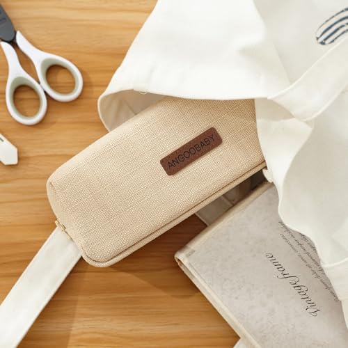 ANGOOBABY Small Pencil Case Student Pencil Pouch Coin Pouch Cosmetic Bag Office Stationery Organizer For Teen School-Beige - color: beige