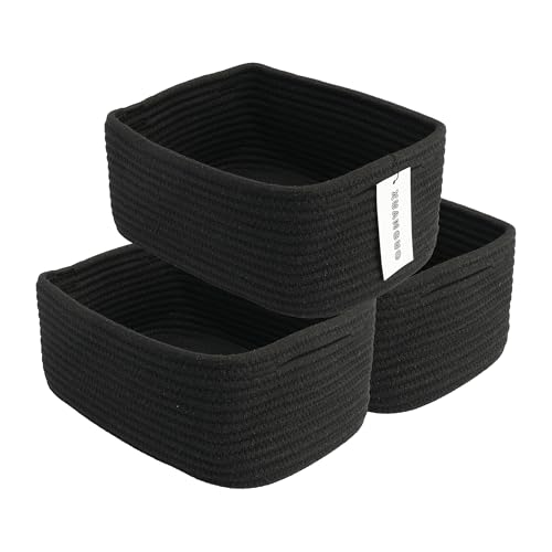 XUANGUO Small Woven Storage Baskets 12“X8”X5“ Decorative Rope Bins for Organizing Shelves, Closets, and Toys, Empty Gift Baskets, Cute Organizer Basket for Home and Office (black, regular) - color: black, size: regular