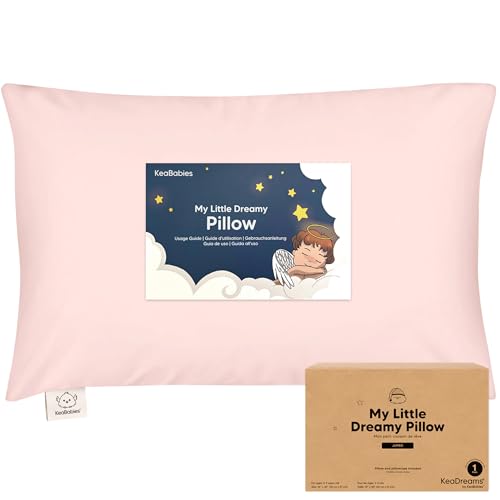 KeaBabies Organic Toddler Pillow with Pillowcase, Jumbo 14X20 - Soft Cotton Toddler Pillows for Sleeping - Machine Washable - Perfect for Travel, Toddler Bed Set (Mist Pink) - color: Mist Pink