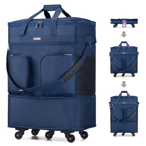 Hanke Expandable Collapsible Luggage with Wheels Suitcase Luggage Rolling Travel Bag Duffel Bag for Men Women Lightweight Suitcase Large Capacity with Spinner Wheel (Blue) - color: Blue Upgrade Version 2