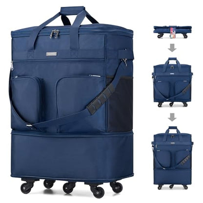 Hanke Expandable Collapsible Luggage with Wheels Suitcase Luggage Rolling Travel Bag Duffel Bag for Men Women Lightweight Suitcase Large Capacity with Spinner Wheel (Blue) - color: Blue Upgrade Version 2