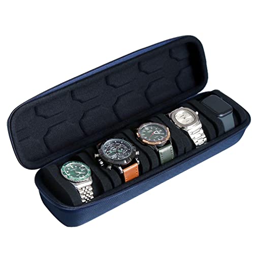 Watch Travel Case for Men and Women Portable Single Watch Storage box and Organizer for Wristwatches and Smart Watches - color: Blue（5 slot）