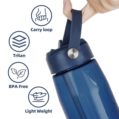 OLDLEY 32 oz Water Bottle with Straw, Leakproof Sports Water Bottle with Carry Strap, BPA-Free Large Water Bottles for Home,Travel, School, Outdoors, Gym, Tritan, Navy Blue - color: Navy Blue