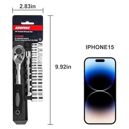 Egofine 12pcs 1/4 Inch Mini Ratchet Socket Wrench Set, Drive Socket Set with 10 Sockets (4-13mm) and 2 Way Quick Released Ratchet Handle and Extension Bar, Black - size: 1/4, style: 12PC Black Standard Socket Set