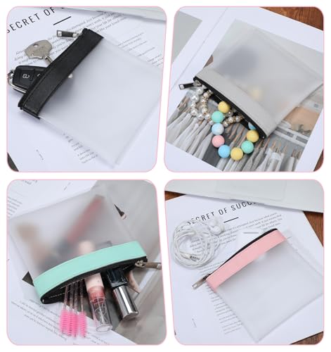 4Pcs Small Clear Makeup Bag, 4.9x4.5 Inch Mini Purse Pouch Zipper Pouch for Purse Clear Coin Purses with Zipper Closure, Cute Multicolor Leather Trim Perfect for Handbag Backpack, Travel & Daily Use - size: 4.9 in * 4.5 in