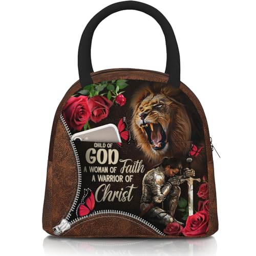 Christian Bible Verses Lunch Box for Women Christian Woman Warrior Lunchbox Inspirational Scripture Insulated Religious Reusable Lunch Tote Bag for Church Office Work Travel - color: Christian 2