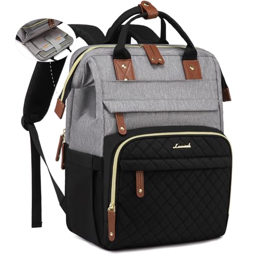 LOVEVOOK Laptop Backpack for Women, 15.6'' Waterproof Nurse Bag Teacher Work Backpack Purse for Women, Travel Computer Backpack for College Office Business Ladies - color: Gray Black, size: 15.6 inch