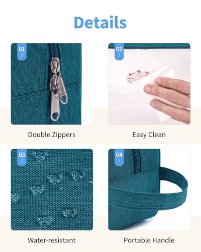 Narwey Clear Travel Toiletry Bags for Traveling Toiletries Men Women, Clear Makeup Bag Cosmetic Bag with Zipper, Make Up Pouch Organizer Bag with Handle, Skincare Beach Snack Medicine Bag, Teal - color: Clear-Teal
