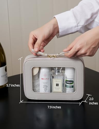 Popvibe Clear Makeup Bag Travel Cosmetic Case Transparent Toiletry Bag with Zipper, Portable Make Up Organizer Traveling Compact Car Bag for Essentials - color: Beige Grey, style: Medium Moda