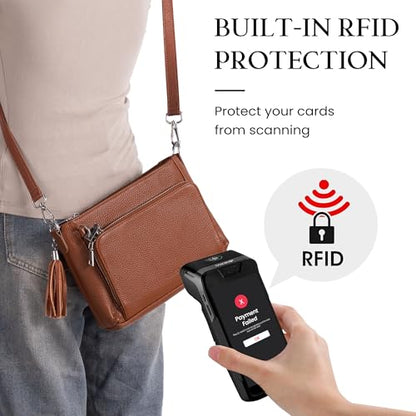 befen Anti Theft Genuine Leather Crossbody Bags for Women Handbags and Shoulder Basg with Built in Wallet RFID Leather Purse - color: Brown