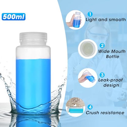 16oz/500ml Plastic Sample Bottles with caps, Wide Mouth Reagent Bottle with Lids Leak Proof Containers Water Sample Bottles for Laboratories, Travel(5Pcs) - style: 500ML-5pcs