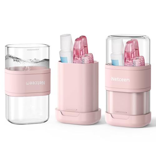 Toothbrush Case Kit Portable Folding Tooth Brush Holder for Travel and Toothpaste Cover Container with Mouthwash Cup, Compact Oral Clean Tools Organizer for Camping, Trips, School, Home (1Pack） - color: Pink