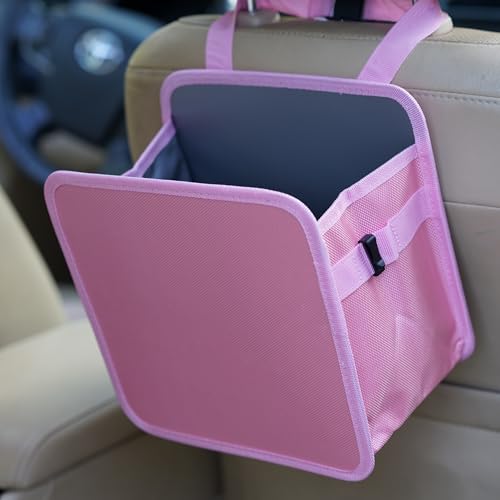 Ginsco 2 Gallons Open-Top Car Trash Can, Hanging Car Trash Bag with Water-Proof PEVA Liner, Stand Car Trash Bag Foldable Car Storagge Bag for Cars SUV Truck (Pink) - color: Pink, size: 2 Gallons