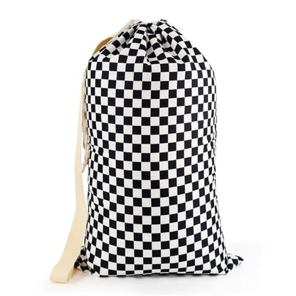 Laundry Bag, Dirty Backpack Laundry Bag For College Travel Laundromat Apartment, With Handles 29" X 18" (Black White Checkered) - color: Black White Checkered