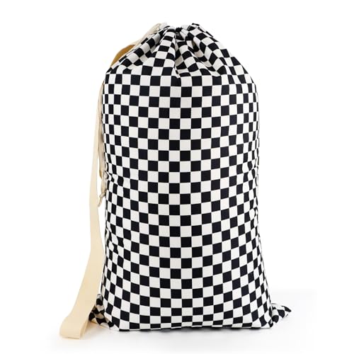 Laundry Bag, Dirty Backpack Laundry Bag For College Travel Laundromat Apartment, With Handles 29" X 18" (Black White Checkered) - color: Black White Checkered