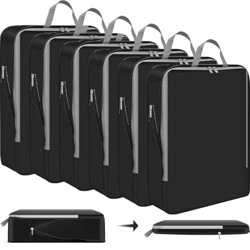 Hosuly 6 Pcs Large Ultralight Compression Packing Cubes for Travel 17.3 x 12.6'' XL Large Expandable Luggage Storage Organizers for Save Space Family Long Trips (Black 01) - color: Black 01, size: 17.3 x 12.6''