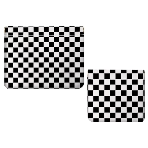 2 PCS PU Leather Small Makeup Bag Set for Purse,No Zipper Self-closing Cosmetic Bag, Portable Coin Purse Lipstick Accessories Organizer Travel Toiletry Storage Pouch for Women,Checkered - color: Checkered
