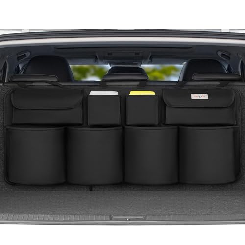 SURDOCA Car Trunk Organizer, LARGE CAPACITY(43 x 19 in) Car Storage Bag with 8 Pockets, 7X Upgraded Trunk Storage Organizer for Car, SUV, Truck, MPV - color: All Black, size: XL-43.3x18.9in