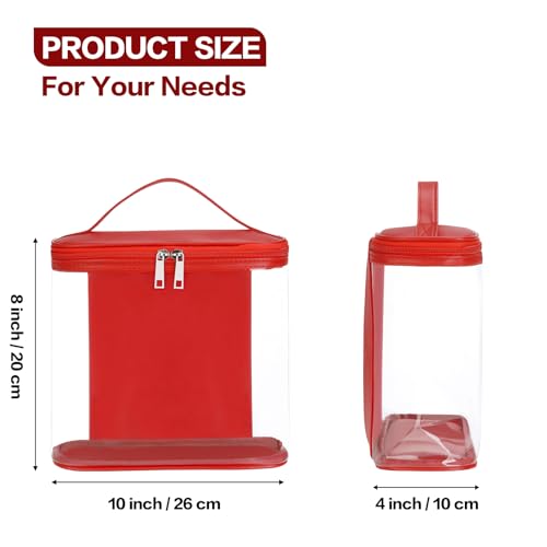 HAOGUAGUA Heavy Duty Leak Proof Clear Travel Bags for Toiletries, Transparent Makeup Cosmetic Bag with Zipper and Handle (1PCS RED, Large) - color: 1PCS RED
