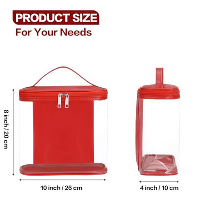 HAOGUAGUA Heavy Duty Leak Proof Clear Travel Bags for Toiletries, Transparent Makeup Cosmetic Bag with Zipper and Handle (1PCS RED, Large) - color: 1PCS RED
