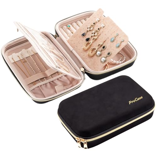 ProCase Large Travel Jewelry Organizer Case, Jewellry Home Storage Book Ring Binder with Clear Pockets for Presentation, Zippered Pouch Bag for Earrings Necklaces Bracelets -Black, Non-loose-leaf - color: Black, size: Large, Non-loose-leaf