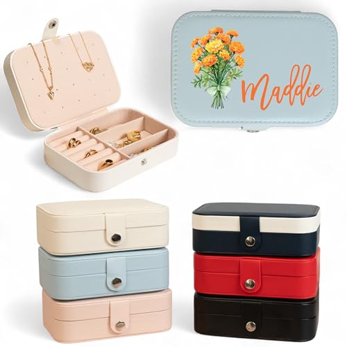 Custom Travel Jewelry Organizer, Jewelry Box, Ring Holder For Jewelry, Travel Accessories For Women, Jewerly Organizator, Bridesmaid Gifts - color: Color Birth Flower 2
