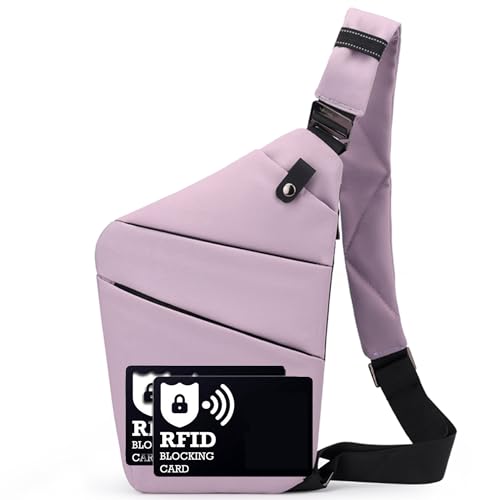 Anti Theft Crossbody Bags for Women Men, Multi-Pocket Shoulder Bag, Slim Sling Purse with 2 RFID Blocking Card (Right Shoulder-Purple) - color: Right Shoulder-purple