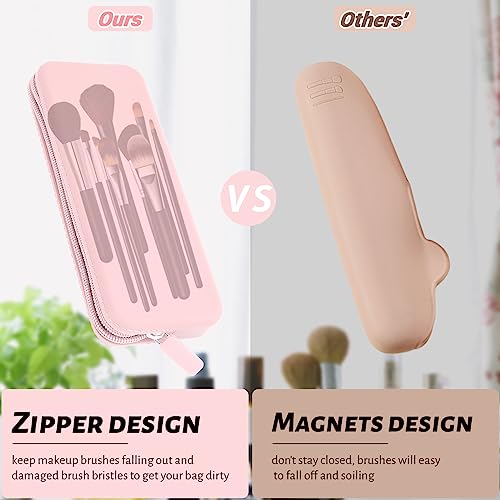 Sakolla Travel Makeup Brush Holder, Silicone Makeup Brush Bag with Zipper Closure, Makeup Brushes Organizer Case Washable Makeup Pouch Holder Case for Daily, Work, Essentials（Pink） - color: Regular Pink
