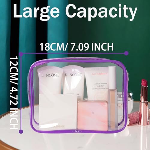 12 Pack Clear Makeup Bag, TSA Approved Toiletry Bag PVC Zippered Clear Cosmetic Pouch, Waterproof Vinyl Plastic Organizer Case for Travel Vacation Bathroom (Purple) - color: 12 Medium Purple