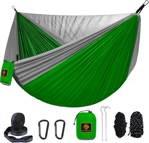 Camping Hammock, Portable Hammocks with Mosquito Net,Lightweight Nylon Parachute Hammock with 10ft Tree Straps,Camping Gear Must Haves for Travel Hiking Backpacking Beach Patio-Red&Grey - color: Green&grey, size: Large