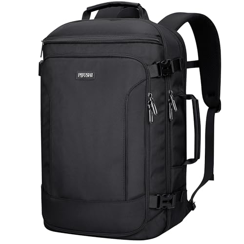 PIJUSHI Travel Laptop Backpack 35L Carry on Backpack for Women Men Flight Approved with USB Charging Port for Work Travel (PE067 Black) - color: Balck