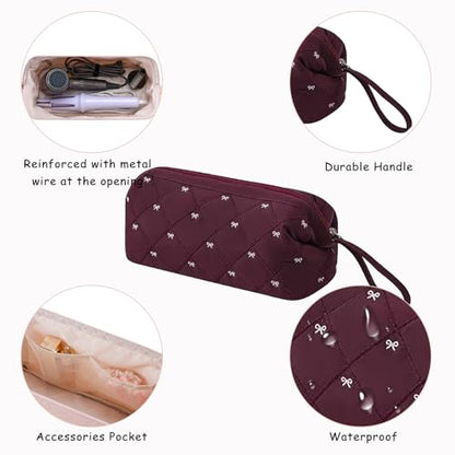 RSRSLEII Large Quilted Hair Tools Travel Bag with Bow Pattern,Waterproof Hair Styling Accessories Storage Case for Shark FlexStyle, Dyson Airwrap Hair Dryer, Curling Iron, Revlon Hair Tools(Wine Red) - color: 04Wine Red
