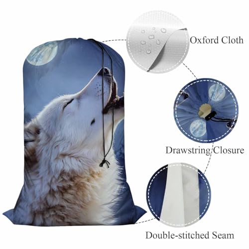 Swono Large Capacity Laundry Hamper Basket Wild Wolf Winter Jungle Starry Night Stars White Wildlife Storage Baskets for Bedroom, Bathroom, Dorm, Dining Room, Animal Theme - color: Wild Wolf