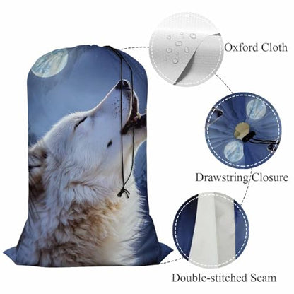 Swono Large Capacity Laundry Hamper Basket Wild Wolf Winter Jungle Starry Night Stars White Wildlife Storage Baskets for Bedroom, Bathroom, Dorm, Dining Room, Animal Theme - color: Wild Wolf