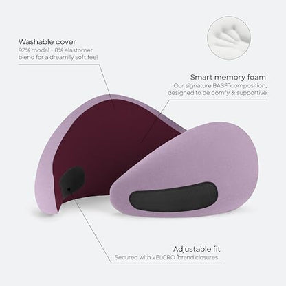 Ostrichpillow Go Neck Pillow, Travel Pillows for Airplanes, Premium Memory Foam Travel Pillow, 360º Ergonomic Design, Asymmetrical Sides, Travel Bag Included, Washable Modal Cover - color: Dusk