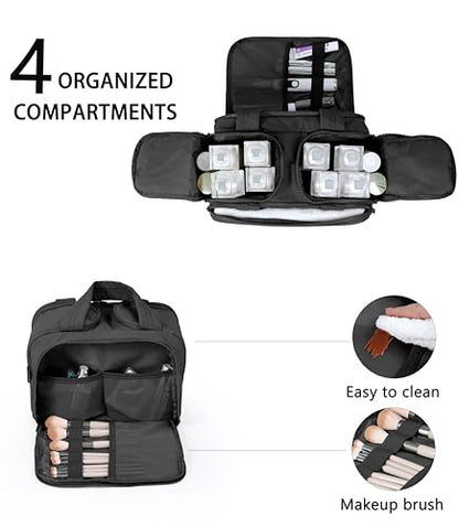 Travel Toiletry Bag for Women, Large Wide-open Puffy Cosmetic Makeup Bag with Wet-Dry Separation, Multi-Pocket Organizer with Carry Handle for Toiletries, Cosmetics, Essentials, Black - color: Black